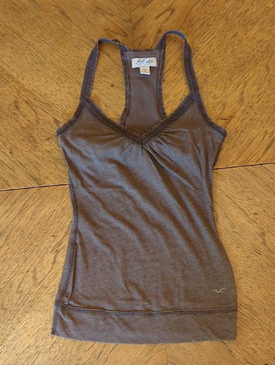 Hollister Tops - Y2K Hollister Women's Brown Lace-Trim Racerback Camisole Tank Top